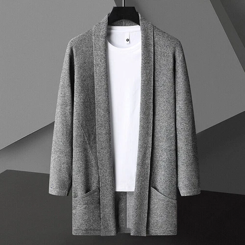 Cardigan Jacket Men's Autumn New Lapel Casual Tops Outwear Knitted Sweater Coat - Picture 11 of 25