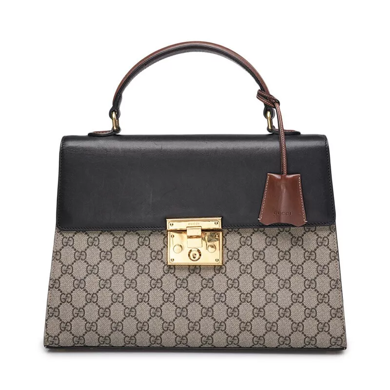 Grand sac fourre tout Gucci noir GG Supreme cadenas poignée supérieure