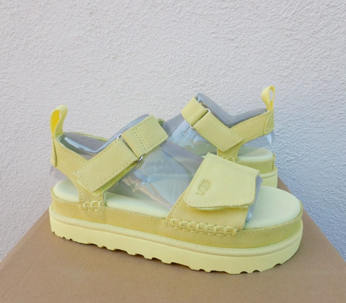 SANDALI UGG LEMON GOLDENS SCAMOSCIATI PLATEAU CINTURINO DONNA US 6 EUR 37 ~NUOVI