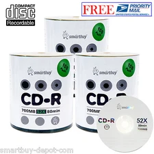 300 Pcs Smartbuy 52X CD-R 700MB/80Min Logo Top Surface Blank Media Record Disc