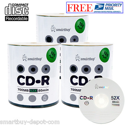 300 Pcs Smartbuy 52X CD-R 700MB/80Min Logo Top Surface Blank Media Record Disc