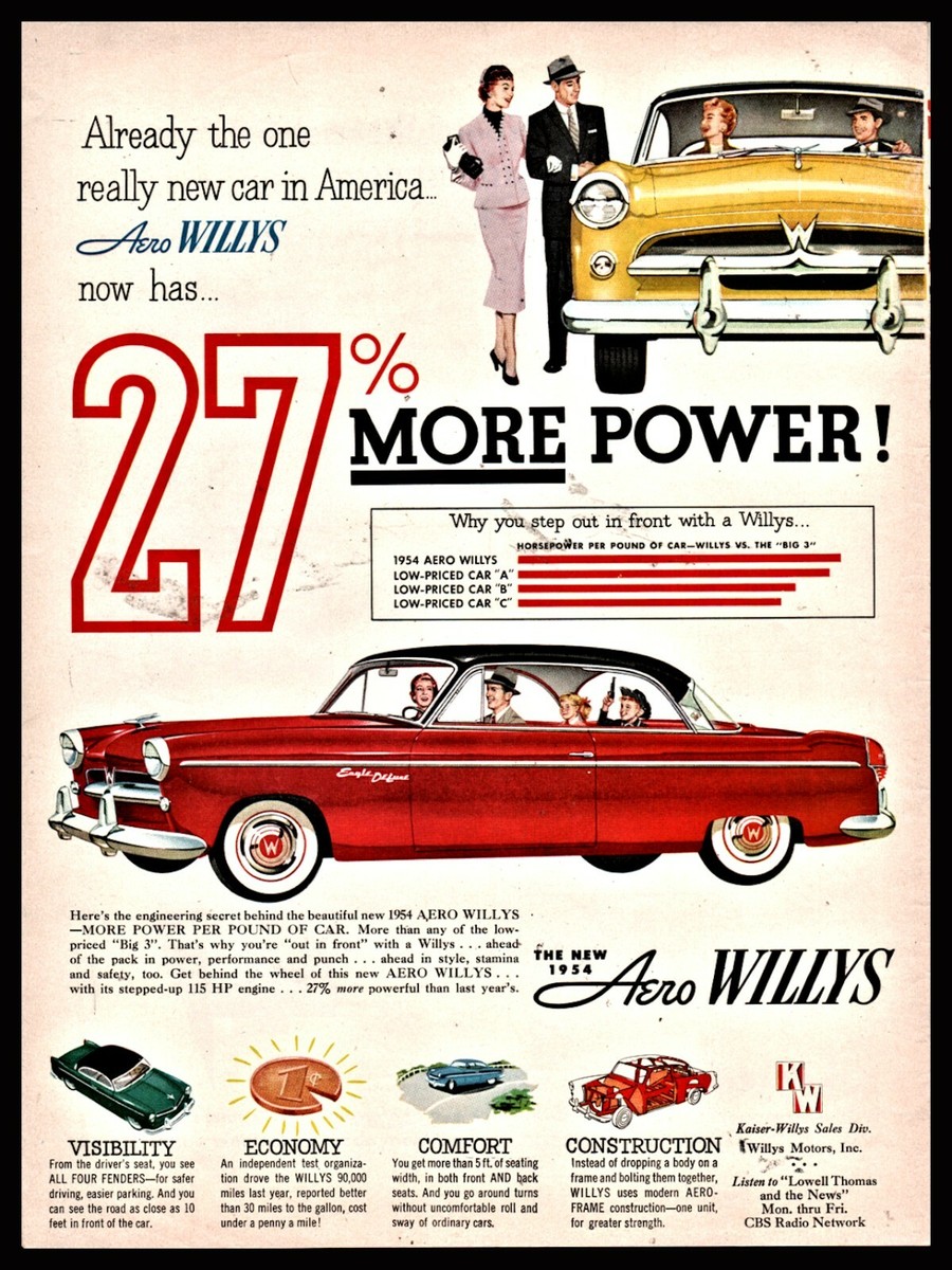1954 AERO WILLYS Eagle Deluxe Red 2-door Hardtop Classic Car AD | eBay