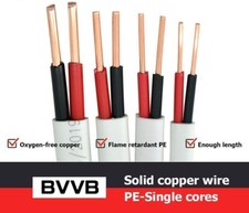 Copper Wire Solid Cable 5meter Flat Single Cores Black Red Sheathed Electric