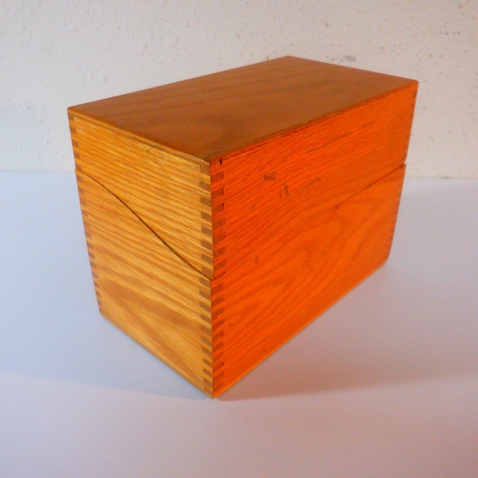 Vtg Wooden Index Card Recipe Card Box Dove Tailing Curved Opening Brass Hinges eBay