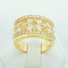R4167 Women Fashion Jewelry Yellow White Gold Plate Engagement Promise Band Ring
