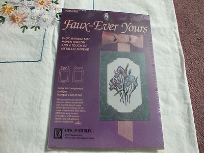 FAUX EVER YOURS Counted Cross Stitch Kit Marble Mat Ribbon Unopened IRIS
