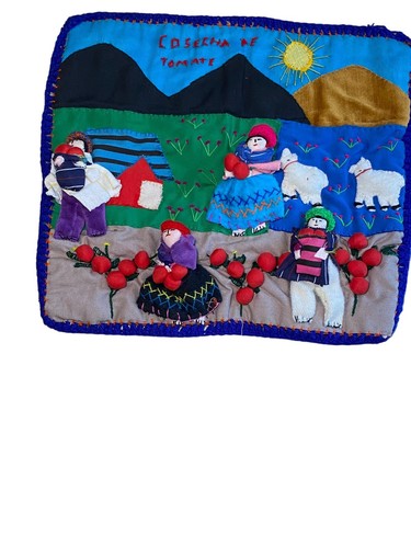 Peruvian Arpilleras 12” Across X 11” Tall 3D Wall Hanging Working The Fields - Picture 11 of 12