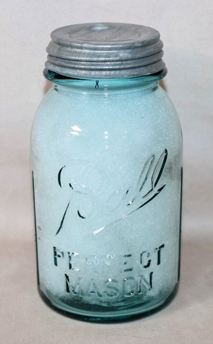 Ball 2L Quart Perfect Mason Ribbed Melon Jar ~ Aqua ~ Zinc Lid 1913 - 1923 22 - Picture 5 of 24