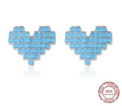 Natural Turquoise gemstone Love Heart Stud Earrings 925 Sterling Silver 11mm