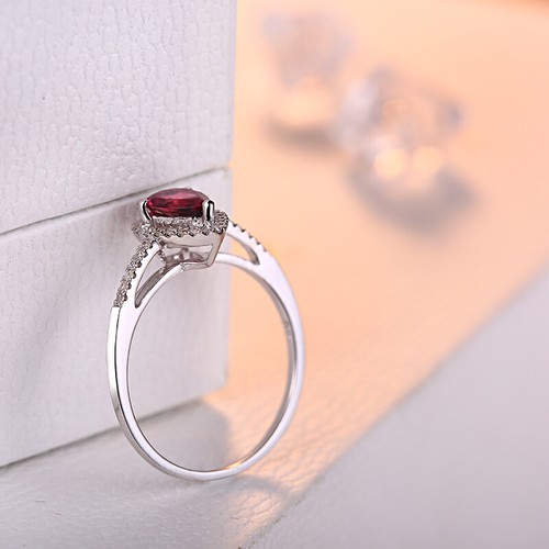 Pear 7x5mm 4/5CT Tourmaline Real Diamonds Ring Solid 14k White Gold Engagement - Picture 8 of 11
