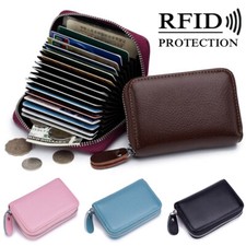 Leather Card Holder for Women Credit Card RFID-Blocking Small Zipper Wallet Bag