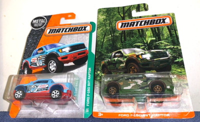 MATCHBOX METAL BLUE FORD F-150 RAPTOR & CAMO. F-150 SVT RAPTOR 2 CAR SET RARE!