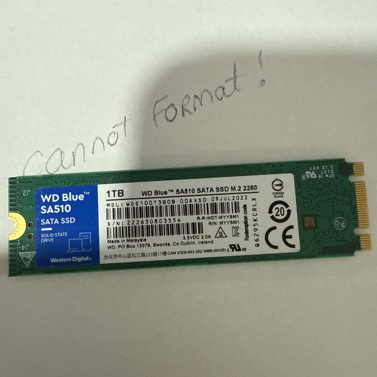 M55 WD Blue SA510 WDS100T3B0B 1TB SSD Solid State Drive CANNOT