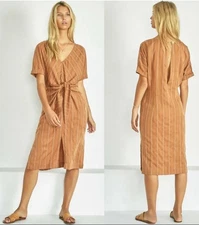 REVOLVE SANCIA Mabel Dress Sz XS Brown French Striped Tie Front Short Sleeve 