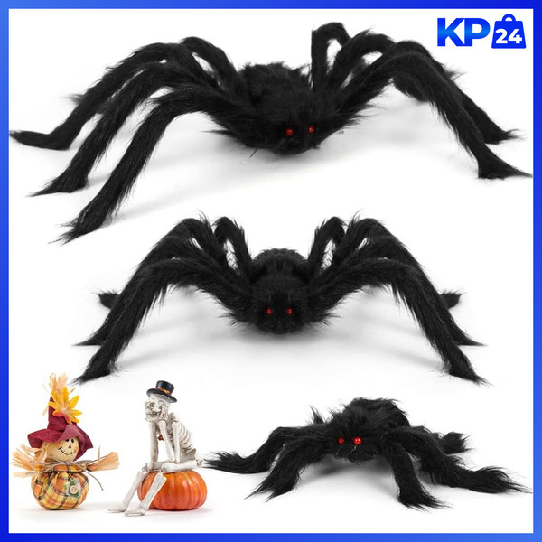 Halloween Spinne 3Er-Set PlüSch Schwarz 30-75Cm Gruselige Deko Garten Karneval-image