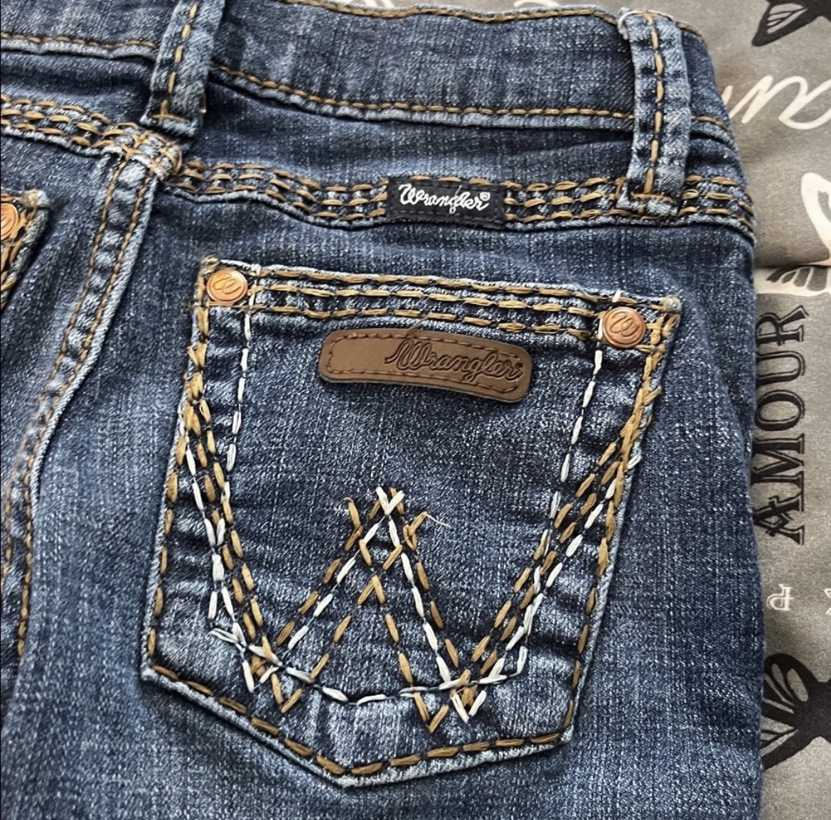 Wrangler Girls Bootcut Jeans Blue Size 7 Slim Embroidered Adjustable Denim image 5
