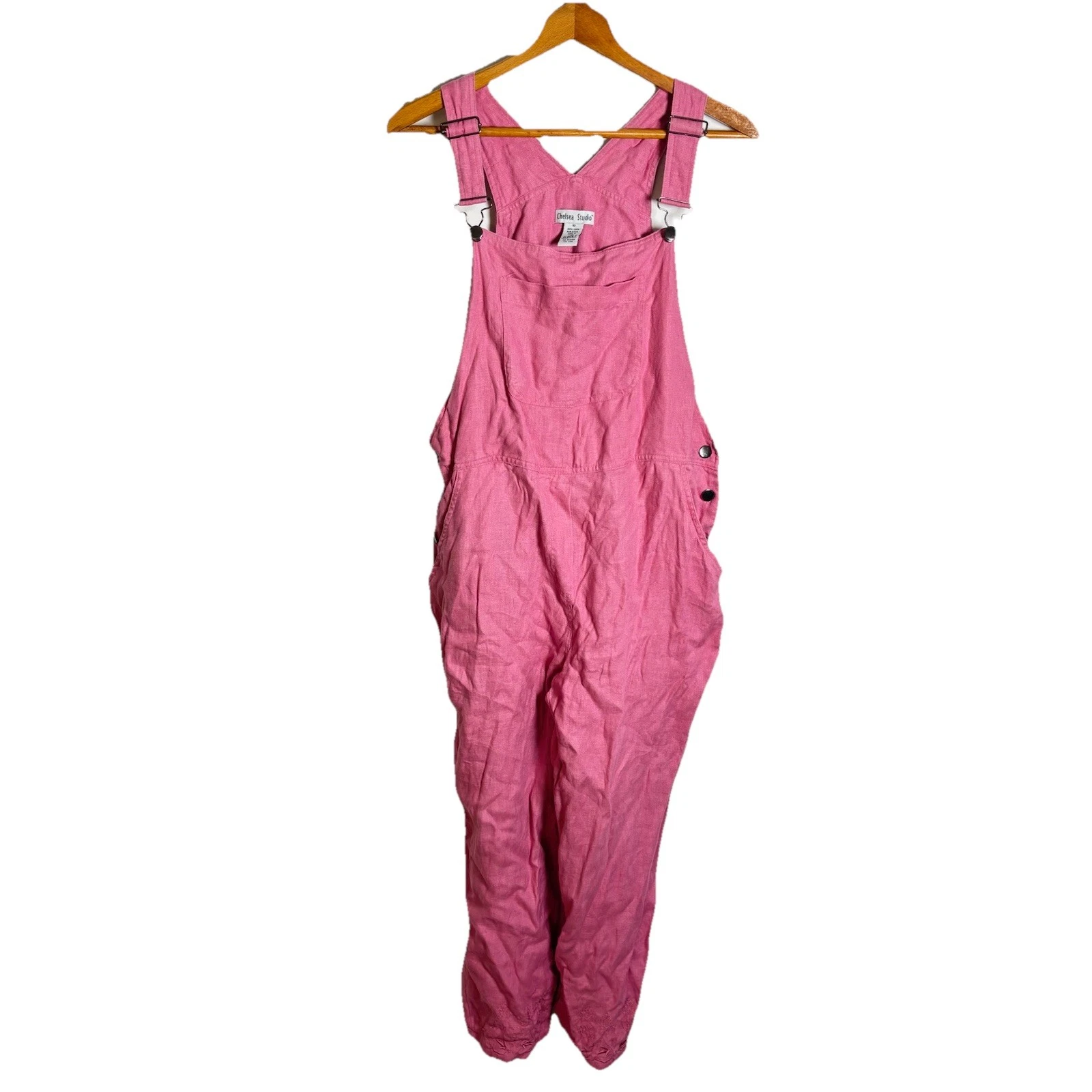100% Linen Pink Wide Leg 5 Pocket Overalls Size 10