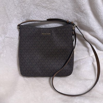 Michael Kors Brown Logo Zip Crossbody Bag Adjustable Strap Gold Hardware Charm