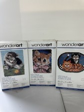 Lot of 3 New Sealed WonderArt Caron Latch Hook Rug Kits Cats Kitten