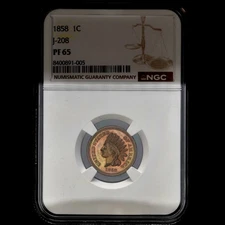 1858 INDIAN HEAD CENT PATTERN ✪ NGC PF-65 ✪ J-208 PROOF COIN COPPER NICKEL PENNY