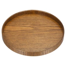 9" Wood Serving Tray Round Decorative Platter Home Kitchen Table, Brown