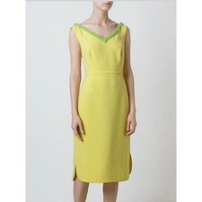 Tory Burch Yellow Beaded V-Neck Sleeveless Sheath Dress | Size 4 NWT