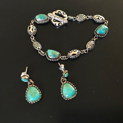 Barse sterling bracelet earring turquoise set silver 925 19G bezel toggle