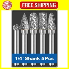 5 Pcs 1/4 Carbide Burr Set 1/4 Shank Die Grinder Bits Drill Bits Grinding Bits