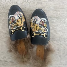 Authentic Gucci Princetown Black Leather Fur Loafers