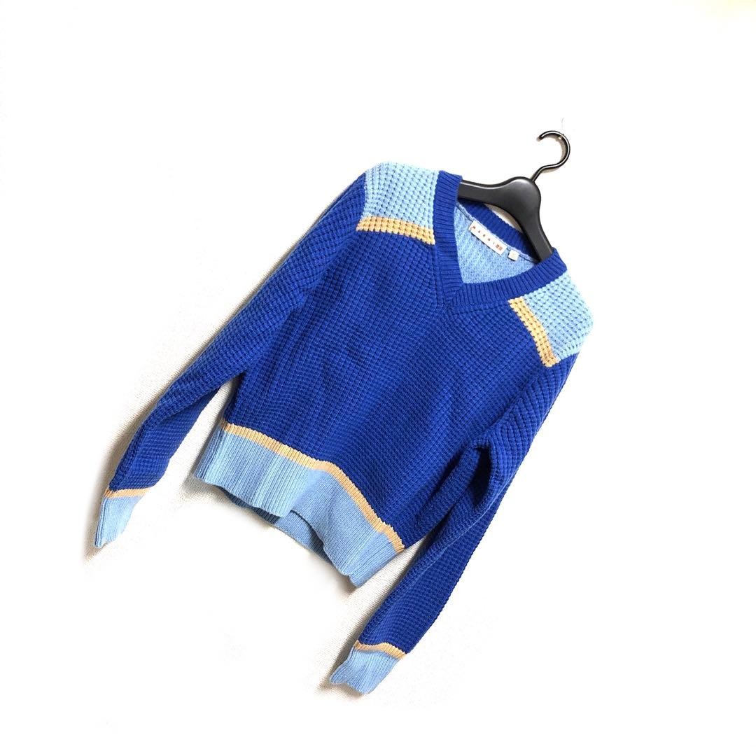 UNIQLO MARNI Popcorn Knit V-Neck Sweater Blue XL Used thumbnail 3