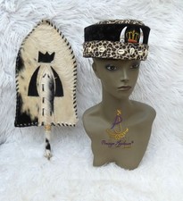 Igbo Edo Chieftaincy Ozo Leopard Print Velvet African Style Cap Cowrie Shell Hat