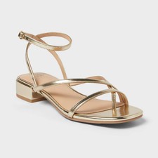 Women  s Goldie Heels with Memory Foam Insole - A New Day Gold