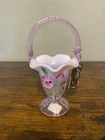 FENTON Pink Opalescent Stretch Glass TULIP DELIGHT Basket SIGNED 7.5"H