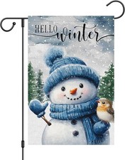 Hello Winter Snowman Garden Flag 12x18 Inch Double Sided for Outside, brown