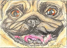 Original 2.5x3.5 Inch ACEO Bulldog Dog ATC Artist Trading Card Watercolor Ink