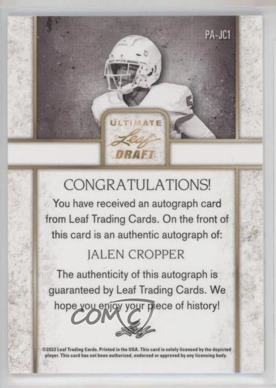 2022 Leaf Ultimate Draft Portrait Black and White Gold /75 Jalen Cropper Auto - Image 2 of 2