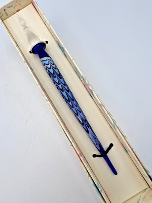Beautiful Glass Dip Pen Blue and White Swirl in Gift Box