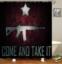 WARNING DANGER Extra Long Waterproof Shower Curtain Set Bathtub Decor Curtain70"