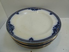 SET OF 8 BURLEIGH WARE OXFORD FLO BLUE WHITE GILT DINNER PLATES