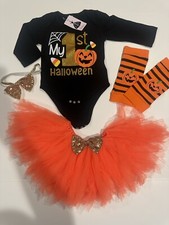 NWT Girls Halloween Costume Set Black Orange Gold Pumpkin 6-12 Month