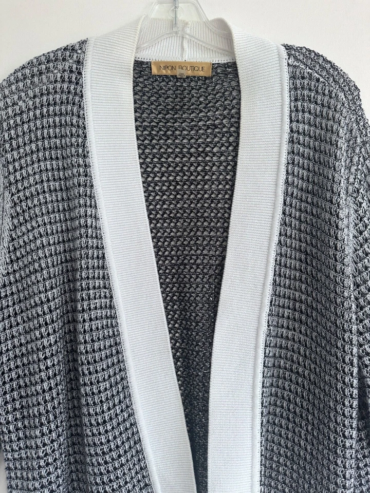 NIPON BOUTIQUE Mujer Largo Abierto Suéter Cárdigan Blanco y Negro Talla 3X Foto 2 de 4