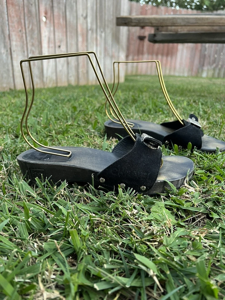 Chanel Vintage Zuecos de Madera 🖤 Sandalias Mules Slides Negro Gamuza Mujer Talla 37 Foto 2 de 4