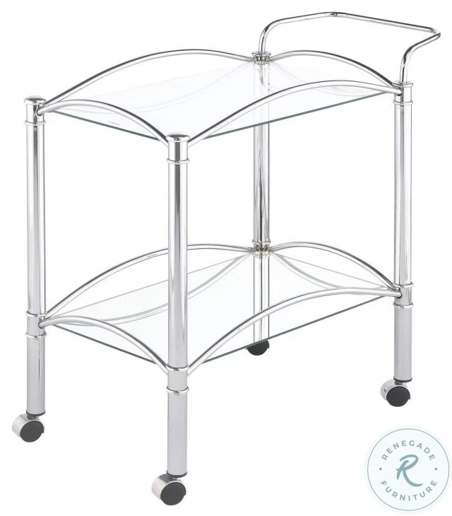 Carro para servir muebles Coaster con estante inferior espejado y ruedas cromadas Foto 3 de 4