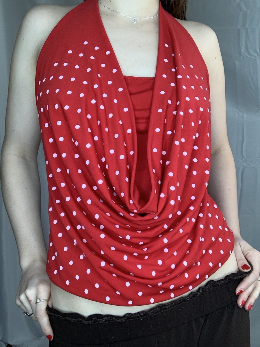 Pink Polka Dot Halter Cowl Neck Tube Top Size Large | eBay