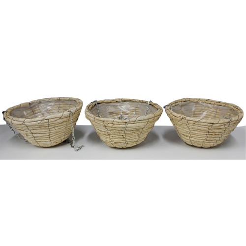 3x Kingston Tools Corn Round Beige Hanging Basket with Chain, 12 inch