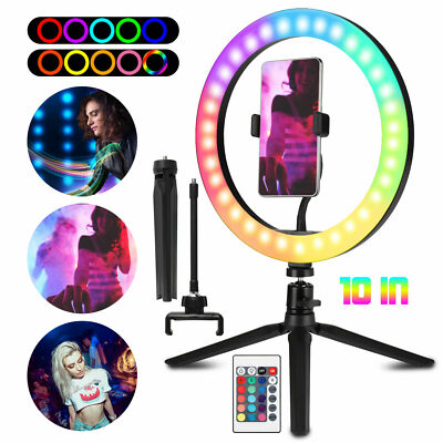 10'' RGB Beauty Fill Light LED Ring w/Tripod Stand Dimmable Kit for Phone Stream