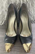 Nine West Women's Black Heels Size 7.5  Gold Embellished Toes