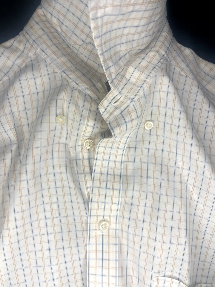Camisa de vestir Henry Jacobson para hombre M 15,5 34/35 con botones azul/marrón a cuadros Foto 4 de 4