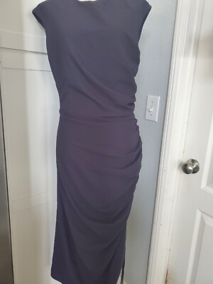 Ipykeol Midi One Piece Polyamide Navy Dress W/ Ruched Side Tie In Size 12.  VGUC