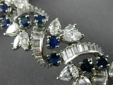 ANTIQUE 28.30CT DIAMOND & AAA SAPPHIRE PLATINUM 3D FLOWER OPEN FILIGREE BRACELET